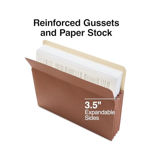 Staples Recycled Reinforced File Pockets, Letter Size, 3.5‑Inch Expansion, Heavy‑Duty Brown Pocket Folders – 50/Carton - style: 50 Pack