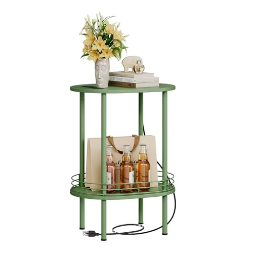 DGSANDGO Green Side Table with Charging Station,Side Tables Living Room,Nightstand with USB Ports and Outlets,Samll End Table for Small Space,Living Room,Bedroom, Nursery,(1PC,Green) - color: Green Power Outlets