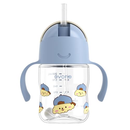 Evorie Tritan Weighted Straw Cup Baby Training Cup, Spill Proof, 7 Oz, 6M+ | BPA & BPS-Free, First learning cup, 360° drinking, Dishwasher safe, Durable Sippy Cup, Puppy Blue - color: Puppy Blue