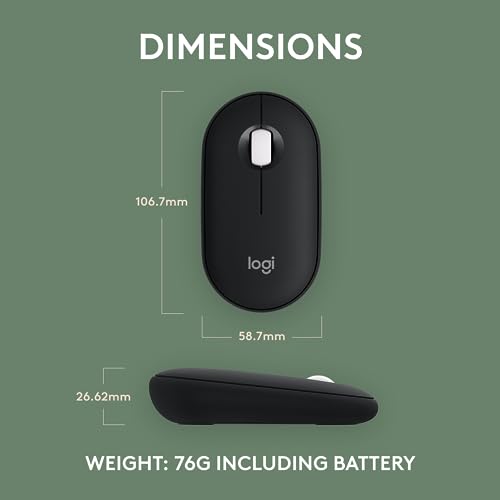 Logitech M350s Pebble 2 Bluetooth Wireless Mouse - Black | Slim, portable, lightweight, customizable button, quiet clicks, easy-switch for Windows, macOS, iPadOS, Android, Chrome OS - color: Black