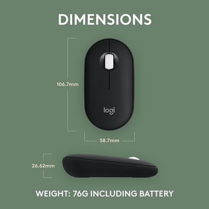 Logitech M350s Pebble 2 Bluetooth Wireless Mouse - Black | Slim, portable, lightweight, customizable button, quiet clicks, easy-switch for Windows, macOS, iPadOS, Android, Chrome OS - color: Black