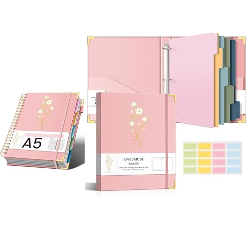 Ovesmusl Hardcover Spiral Notebooks 6.1" X 8.4" + Aesthetic 3 Ring Binder 1 Inch