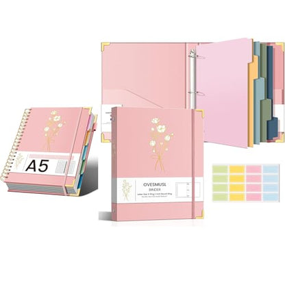 Ovesmusl Hardcover Spiral Notebooks 6.1" X 8.4" + Aesthetic 3 Ring Binder 1 Inch