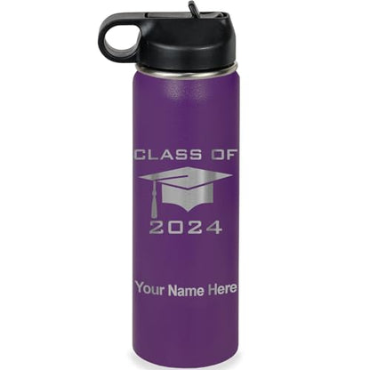 LaserGram Personalized Water Bottle, Grad Cap Class of 2023, 2024, 2025, 2026, 2027, Stainless Steel Double Wall Vacuum Insulated with Flip Top Straw, Custom Engraved Gift (20oz / 590ml Dark Purple) - color: Dark Purple, size: 20 Ounces