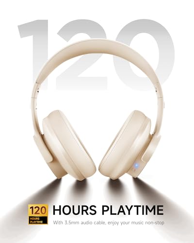 Picun B8 Bluetooth Headphones, 120H Playtime Headphone Wireless Bluetooth with 3 EQ Modes, Low Latency, Hands-Free Calls, Over Ear Headphones for Travel Home Office Cellphone PC Khaki White - color: Khaki White