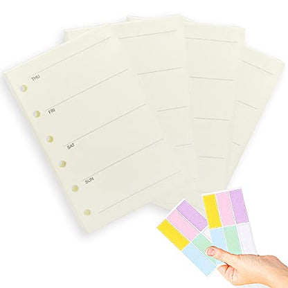 A7 Planner Refills, 4 Packs per Set, Weekly Plan Paper, A7 6 Ring Binder Inserts Refill with Label Stickers Gift,Mini Binder Refills,6 hole/100gsm Thick Paper/4.84 x 3.23'', Harphia - color: Weekly Plan
