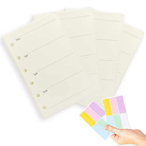 A7 Planner Refills, 4 Packs per Set, Weekly Plan Paper, A7 6 Ring Binder Inserts Refill with Label Stickers Gift,Mini Binder Refills,6 hole/100gsm Thick Paper/4.84 x 3.23'', Harphia - color: Weekly Plan