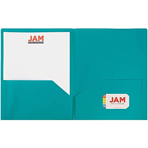 JAM PAPER Plastic 2 Pocket POP Folders - Durable School Folders - Teal Blue - 6/Pack - color: Teal, size: 6 Per Pack