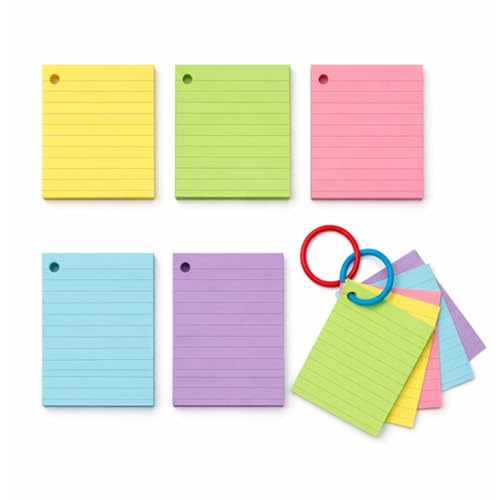 Colored Mini Index Cards 3 x 2.5 Inch,Lined Flash Cards with Soft Ring, 200 Count, Assorted Colored Note Cards for Studying, School, College, Memory Games