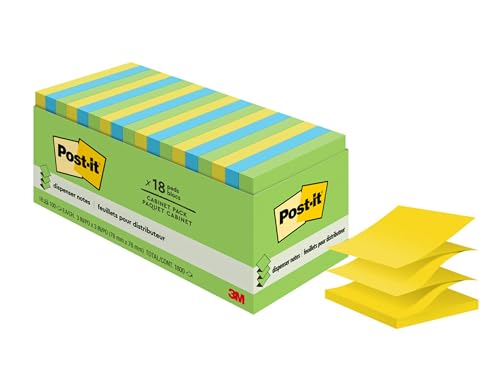 Post-it Pop-up Notes, 18 Sticky Note Pads, 3 x 3 in., School Supplies, Office Products, Accordion Sticky Notes Work with Pop-Up Note Dispenser, Floral Fantasy Collection