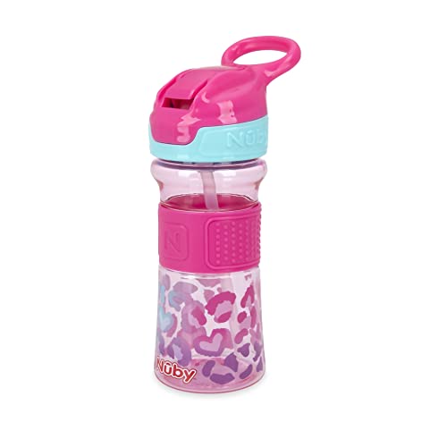 Nuby Thirsty Kids Flip-It No-Spill Toddler Sippy Cup with Soft Spout - 12 oz - 18+ Months - Pink Leopard - Back to School Essentials - color: Pink Leopard, size: 12 Ounces