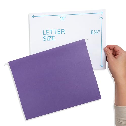 25 Blue Summit Supplies Purple Hanging File Folders - Letter Size, Durable 11pt Paper, Hanging File Folders, Purple, with Plastic Tabs and Inserts Included - color: Purple