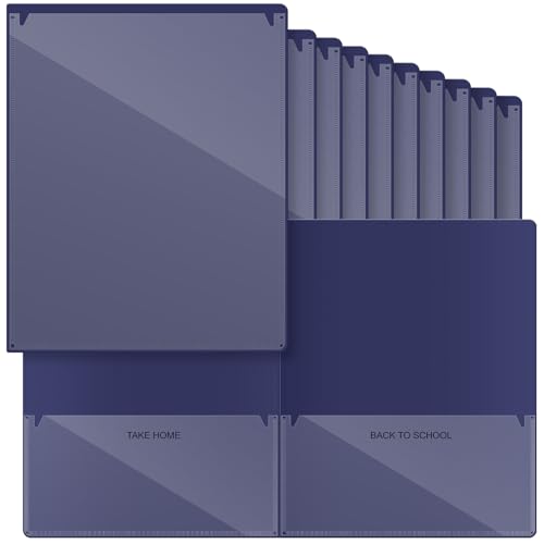 Henoyso 24 Pcs Folders with Pocket School to Home Folder Heavy Duty 2 Pocket Homework Folders with Clear Front Pockets for School Students Parent Teacher Communication (Navy Blue) - color: Navy Blue