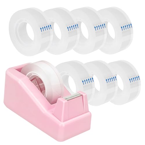 OWLKELA Lightweight Desktop Tape Dispenser, Non-Skid Base Tape with Dispenser, Ideal for Office, Home and School, 1 Pack Tape Holder with 8Pcs Transparent Tape, 0.71 Inch x 1000 Inches, Pink - color: Pink, size: 1 Pcs