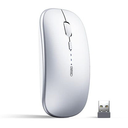 INPHIC Rechargeable Wireless Computer Bluetooth Mouse Tri-Mode | BT 5.0/4.0+2.4G, Multi-Device Slim Silent Mouse, 2400 DPI Portable Mouse for iPad MacBook Laptop Android Tablet Windows PC - color: Silver, style: 2.4G
