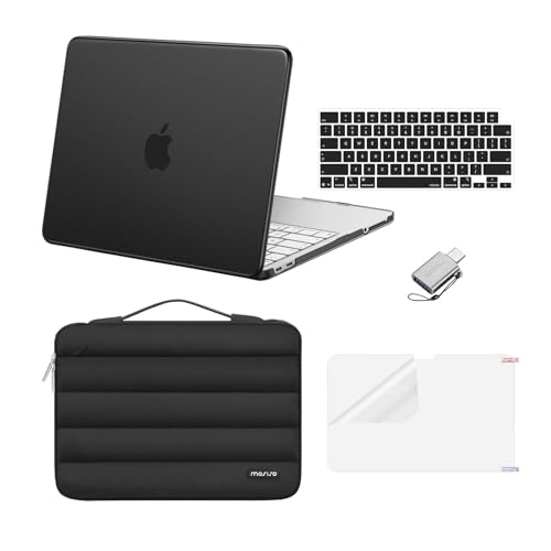 MOSISO Compatible with MacBook Neo Case 13 inch 2026 A3404 A18 Pro Chip | Scratch-Resistant Protective Hard Shell&Puffy Sleeve Bag&Keyboard Skin&Screen Film&Type C, Black - color: Black