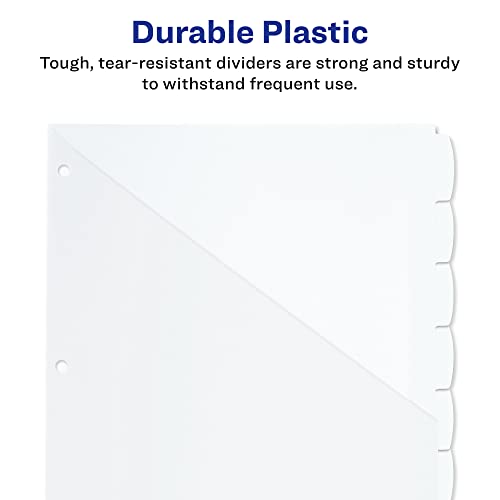 Avery Durable Plastic 8 Tab Write & Erase Dividers for 3 Ring Binders, Slash Pocket, Translucent White, Works with Sheet Protectors, 1 Set (16826)