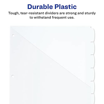 Avery Durable Plastic 8 Tab Write & Erase Dividers for 3 Ring Binders, Slash Pocket, Translucent White, Works with Sheet Protectors, 1 Set (16826)