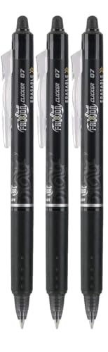Advantage Gifts Frixion Clicker Retractable Erasable Gel Pens Fine Point (.7mm) Black Ink 3-pk; Bundle with Plastic Reusable Pouch - color: Black, size: 1 Count (Pack of 3)