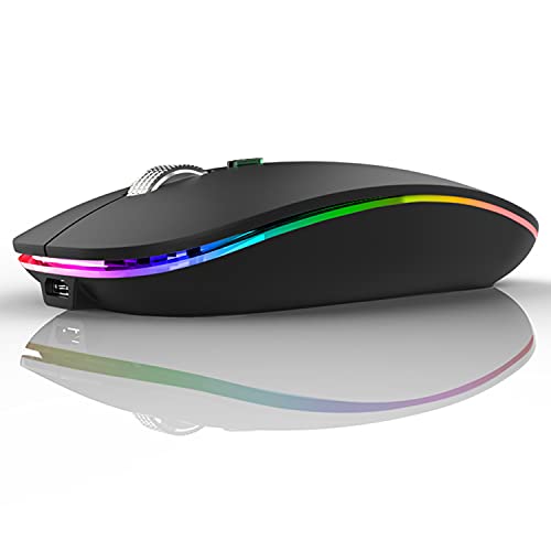 Uiosmuph LED Wireless Mouse, G12 Slim Rechargeable Silent Mouse, 2.4G Portable USB Optical Computer Mice with USB Receiver and Type C Adapter (Matte Black) - color: Matte Black