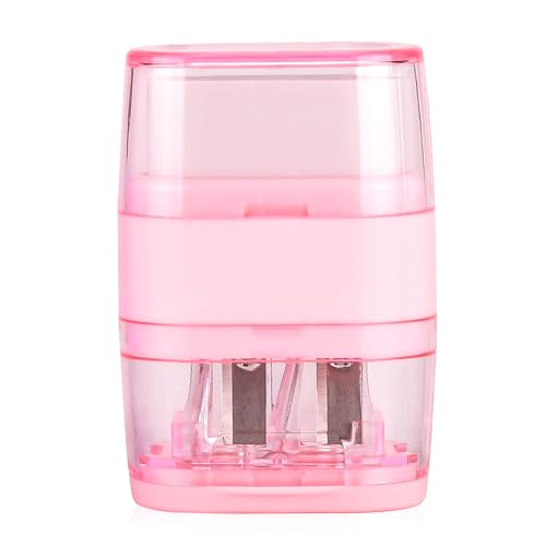 1PCS Manual Pencil Sharpener with Eraser, 2 Sharpening Holes Sharpener with Eraser for School, Office and Home Supplies (Pink) - color: Pink