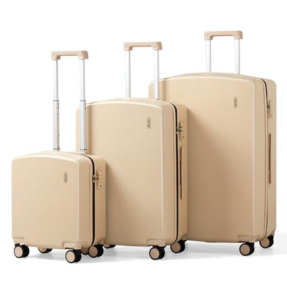 Hanke Hard Shell Luggage Sets 3 Pieces, Carry On and Checked Luggage Sets with Spinner Wheels, Durable PC Hardside Rolling Suitcase for Travel (16/24/28 Inch,Cuba Sand) - color: Cuba Sand, size: 16+24+28 Inch
