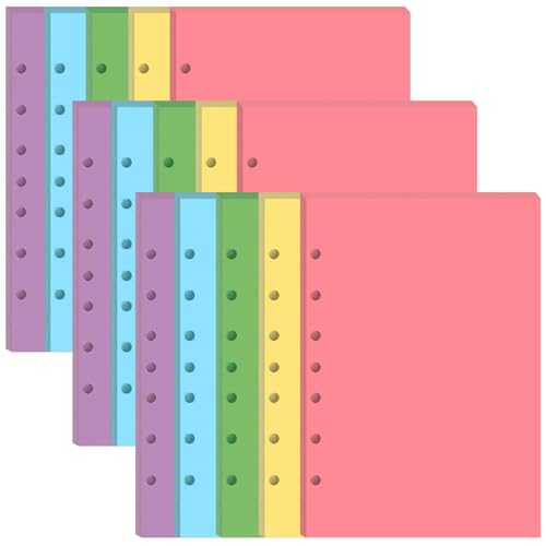(3-Pack) Mini Binder 5 Colorful Blank Paper for 3 or 7 Ring Binders - 300 Sheets/600 Pages Loose Leaf Paper Blank Refills, Per Color 60 Sheets, Desk Size 4, 5.8" x 8.5"