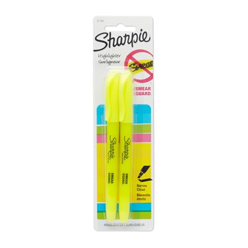 Sharpie Accent Pocket-Style Highlighters, 2 Fluorescent Yellow Highlighters (27162PP) - size: 2 Count (Pack of 1)