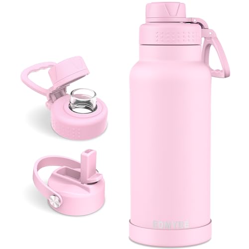 40 oz Insulated Water Bottle with Straw Lid & Twist Lid, Stainless Steel Vacuum Flask with Silicone Boot, Leakproof, Keeps Cold 24H / Hot 12H, Wide Mouth for Travel, Sports - color: Pink, size: 40 Ounces