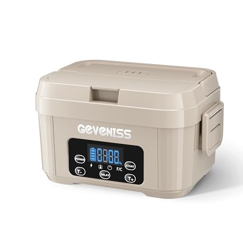 Geveniss Cordless Electric Lunch Box for Adults – Heated Lunch Box with 1100ML SS Container, Battery-Powered Food Warmer with Leakproof Lid, Fast Heating Up to 220°F for Office, Car, Travel - color: Apricot