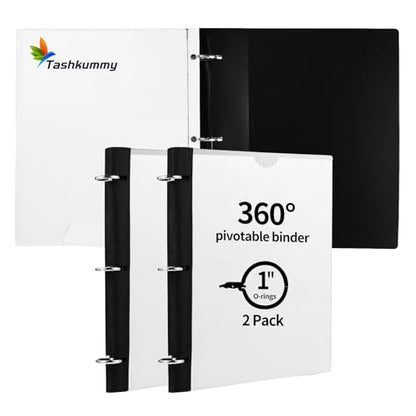 360° Pivotable 3 Ring Binder, Upgraded Foldable Binders 1 inch 2 Pack, Thin Small Three Ring Binder Fits 8.5" x 11", for Home, School and Office Binders Supplies - White - color: White, style: 2 PCS Customizable Cover