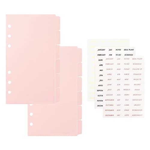 Koqye 12PCS Pink Personal Dividers with 6 Blank Tabs & Planner Stickers | 3.75" x 6.75", Plastic Side Tab Dividers Refillable Page Protectors for 6-Ring Binders, Planner, Agenda - color: Pink - 2set