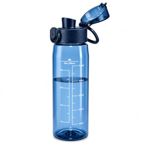 GOPPUS 20oz Kids Water Bottle with Time Marker & Handle, Tritan BPA-Free, Reusable Leakproof Anti-Dust Everyday, Clear Kids Water Bottles For School,Car Travel, Gifts Boys Girls(Navy Blue) - color: Navy Blue