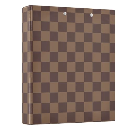 3 Ring Binder Brown Checkerboard B 1.5 inch Binders Three Ring Binders with Clipboard Fit 8.5'' x 11'' Paper 3 Interior PVC Clear Pockets for Office Supplies - color: Multi2051, size: 1 Pack