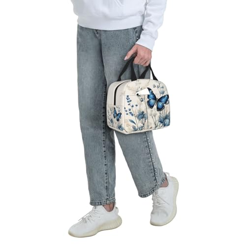 Lunch Bag Butterfly Blue Flower Boho Insulated Lunch Box Reusable Cooler Tote for Adults Student Girl Boy Work Office School Picnic Over 3 Years Old - color: B0388