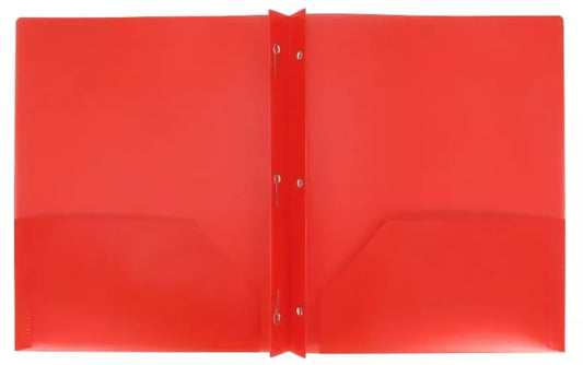 Letter Size Plastic Folder with Pockets and 3 Metel Prongs (Red) | School Supplies, Office Supplies, Home Supplies - color: Red