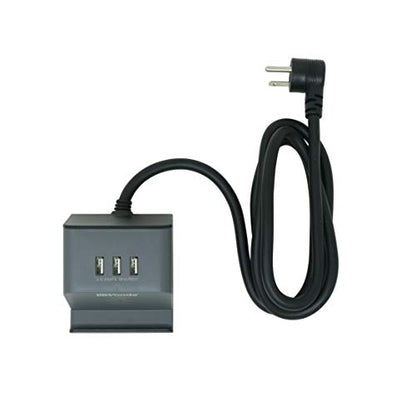 Woods 41023 2-Outlet Wireless Qi Charging Station with 3 USB-A Ports 3.0A Shared; 300 Joules of Surge Protection; 5-ft Cord for iPhone; Samsung; LG; Gray/Black