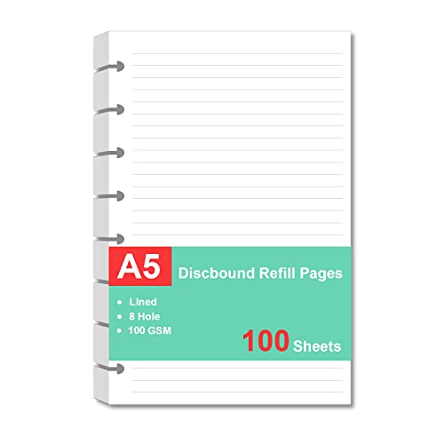 Junior Size Refills Paper, A5 Loose Leaf Paper for TUL Custom Note-Taking System Discbound Notebook Planner Inserts, White, Total 100 Sheets/200 Pages, College Ruled, 5.5 X 8.5 Inch - size: 100 Sheets