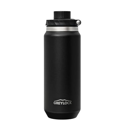 Greylock 20 oz Insulated Water Bottle with Straw Lid, Reusable Stainless Steel Sports Water Bottles with Foldable Handle, Leak Proof, Double-Wall Vacuum Insulation, 24 Hours Cold (Black) - color: Midnight Black, size: 20 Ounces