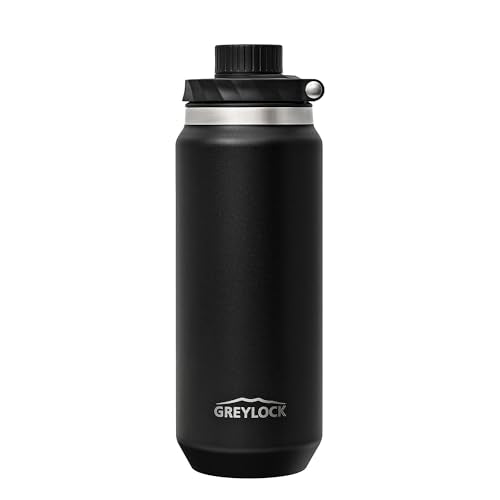 Greylock 20 oz Insulated Water Bottle with Straw Lid, Reusable Stainless Steel Sports Water Bottles with Foldable Handle, Leak Proof, Double-Wall Vacuum Insulation, 24 Hours Cold (Black) - color: Midnight Black, size: 20 Ounces