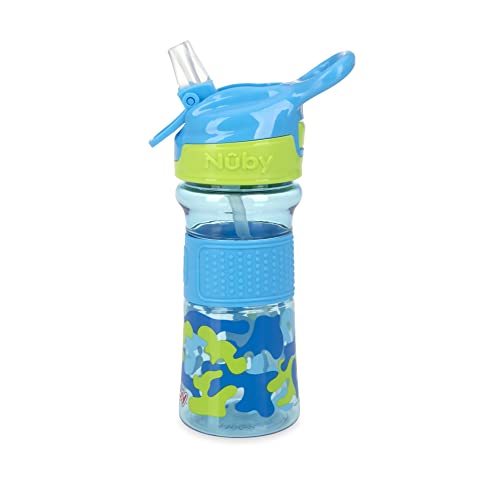 Nuby Thirsty Kids Flip-It No-Spill Toddler Sippy Cup with Soft Spout - 12 oz - 18+ Months - Aqua Camo - Back to School Essentials - color: Aqua Camo, size: 12 Ounces