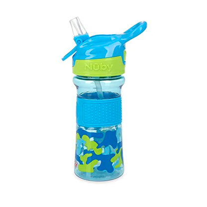 Nuby Thirsty Kids Flip-It No-Spill Toddler Sippy Cup with Soft Spout - 12 oz - 18+ Months - Aqua Camo - Back to School Essentials - color: Aqua Camo, size: 12 Ounces