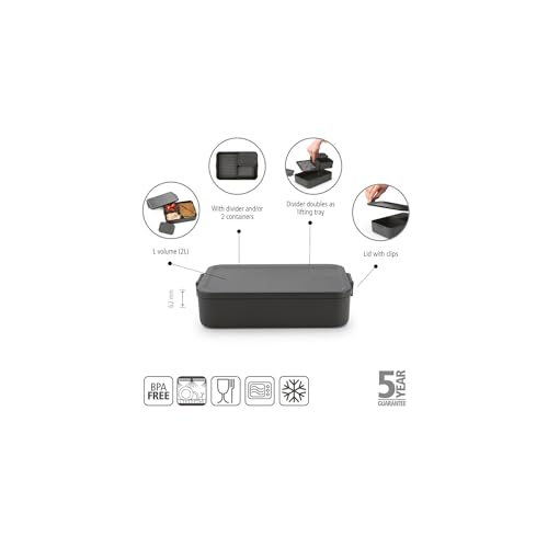 Brabantia Make & Take Bento Lunch Box (Dark Gray) 2 Compartments & Lidded Pot, Lift-Out Tray Divider, BPA-Free, Airtight Snap Locks, Microwave & Freezer Safe, Travel Meal Prep Container, 68oz - color: Dark Gray, style: Bento Lunch Box