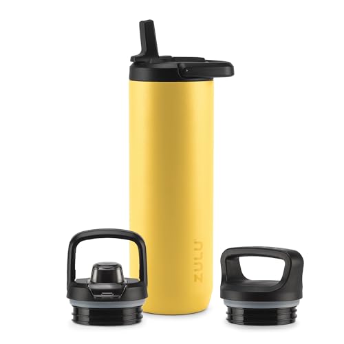 ZULU Base 24oz Stainless Steel Water Bottle with 3 Lids- Straw, Chug, Twist | Double Walled and Vacuum Insulated Metal Thermos | Fits Car Cupholder, Built in Carry Loop, Dishwasher Safe, Vitamin C - color: Vitamin C, style: 24oz