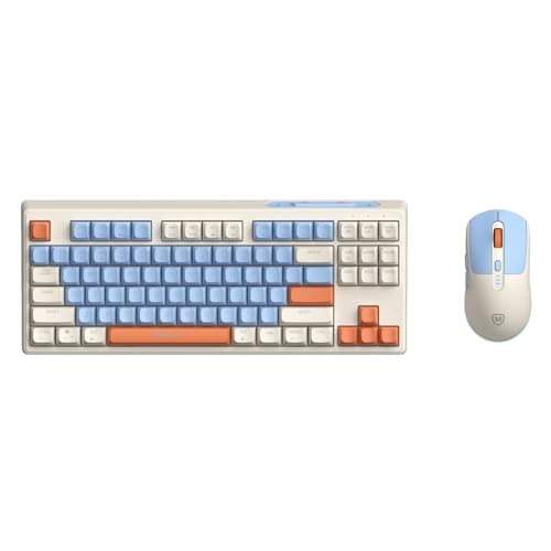 Wireless Keyboard and Mouse Combo with USB-C Dongle for PC Laptop Computer, 2.4 GHz Rechargeable RGB Backlit Creamy Keyboard Works with Windows & MacOS (Light Blue) - color: Light Blue