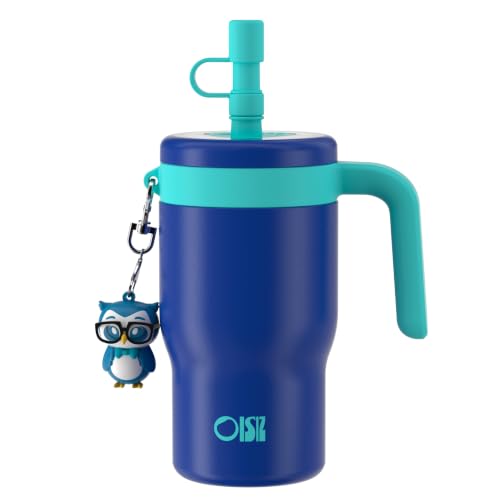 OISIZ 14oz Kids Tumbler with Straw Lid & Handle,Kids Cup with Animal Accessory for School,Kids Water Bottles with Dust-proof Cover,Leakproof Water Bottles,316 Stainless Steel,Keep Cold 24 Hours-blue - color: Midnight Blue