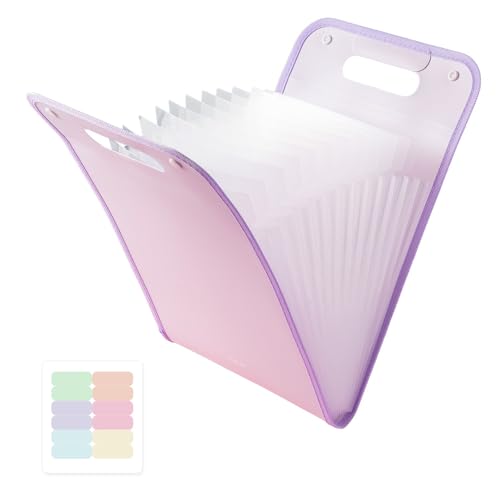 M&G Expanding File Folder 13 Pockets Accordion File Organizer with Labels, Portable Document Receipt Organizer Hold A4 Letter Size Paper, Waterproof Folder for Schoolbag Office Supplies (Purple) - color: 13 Pockets-purple