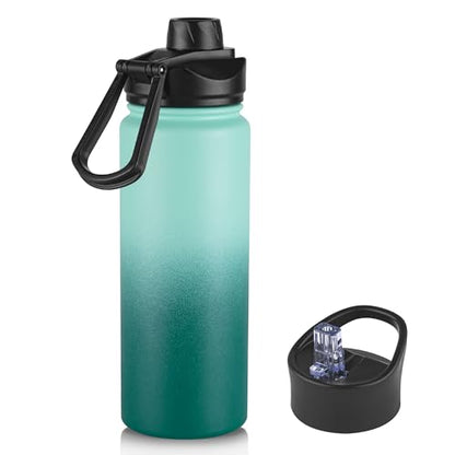 16 oz Insulated Water Bottle with Straw Lids, Stainless Steel Kids Water Bottles for School, Double Wall Vacuum Metal Water Bottle with Straw & Wide Mouth Lid, Gradient Green 1 Pack - color: Gradient Green, size: 16 Ounces
