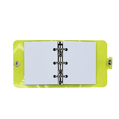 Mini Transparent 3-Ring Binder Covers Clear Soft PVC Notebook Round Ring Binder Cover Protector Snap Button Closure Loose Leaf Folder with Blank Inner Papers - color: Shiny Yellow