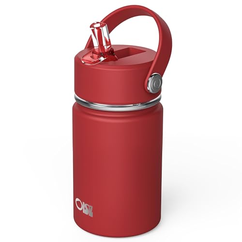 OISIZ Kids Water Bottle with Straw Lid 10oz, Vacuum Insulated 316 Stainless Steel Water Bottles for Kids for School, Leakproof Water Bottle, BPA Free and Keep Cold for 24 Hours - color: Red, size: 10 Ounces